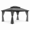 Pavillon en aluminium avec toit en acier galvanisé et rideaux en polyester gris