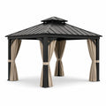 Pavillon en aluminium avec toit en acier et rideaux beige 3x3m