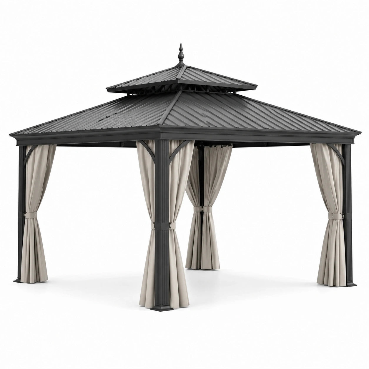 Pavillon de Jardin en Métal avec Rideaux Beige 3x4 m