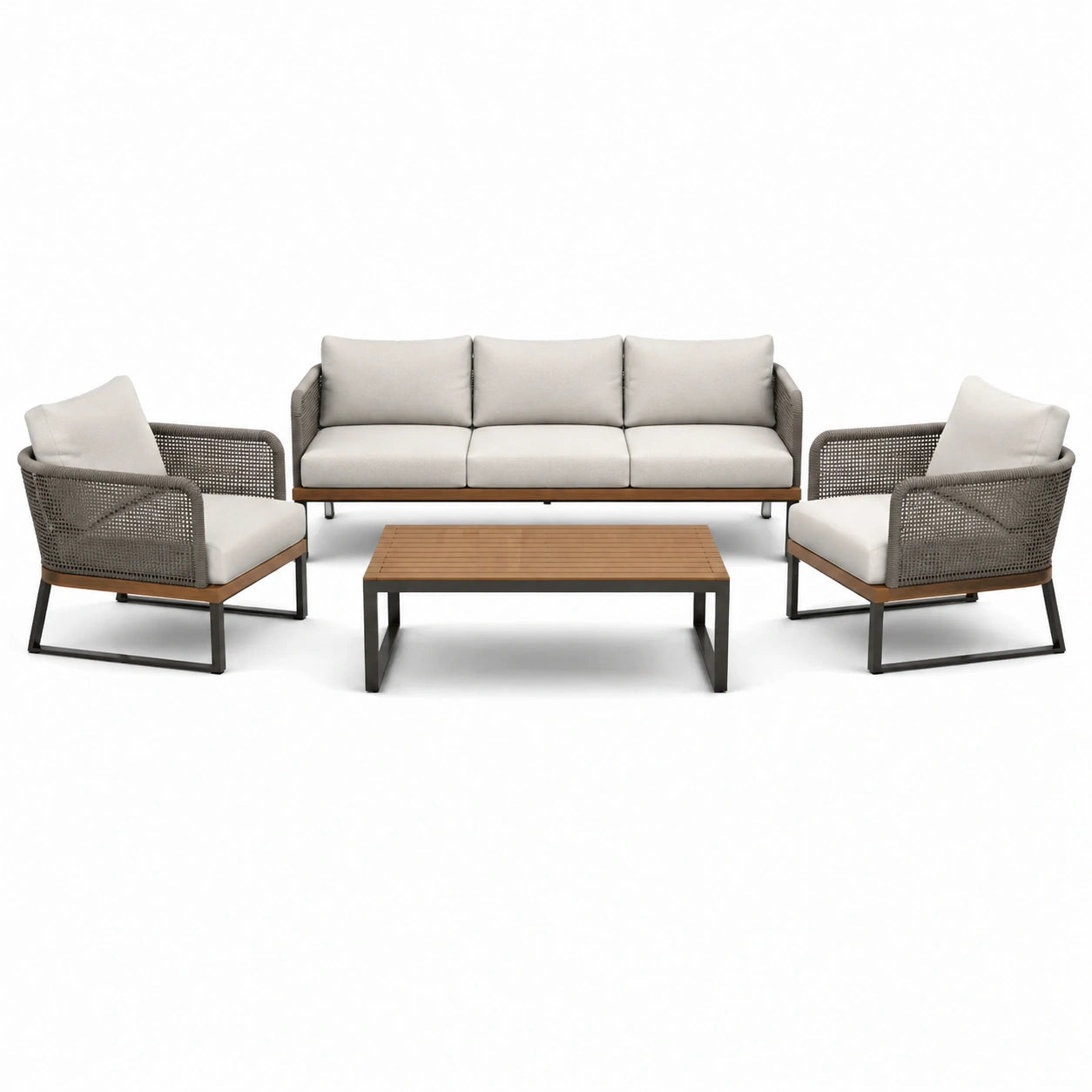 Ensemble de salon d'extérieur en aluminium et résine avec coussins beige