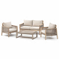Ensemble de salon en bois d’acacia beige avec cordage en polyester