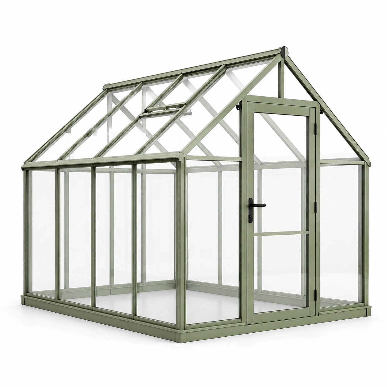 Serre en aluminium vert avec panneaux en verre trempé