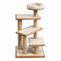 Arbre à chat en bois et sisal avec plateformes et panier beige