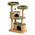 Arbre à chat en bois et peluche verte avec plateformes 120 cm