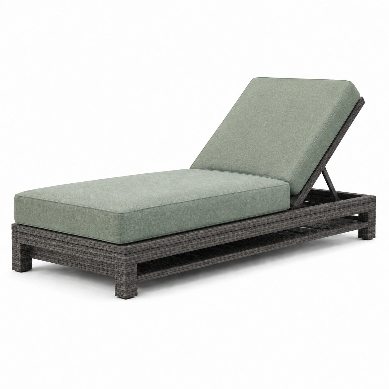 Chaise longue en résine tressée avec coussins en tissu vert