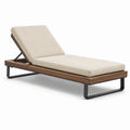 Chaise longue en bois et acier avec coussin en tissu polyester beige