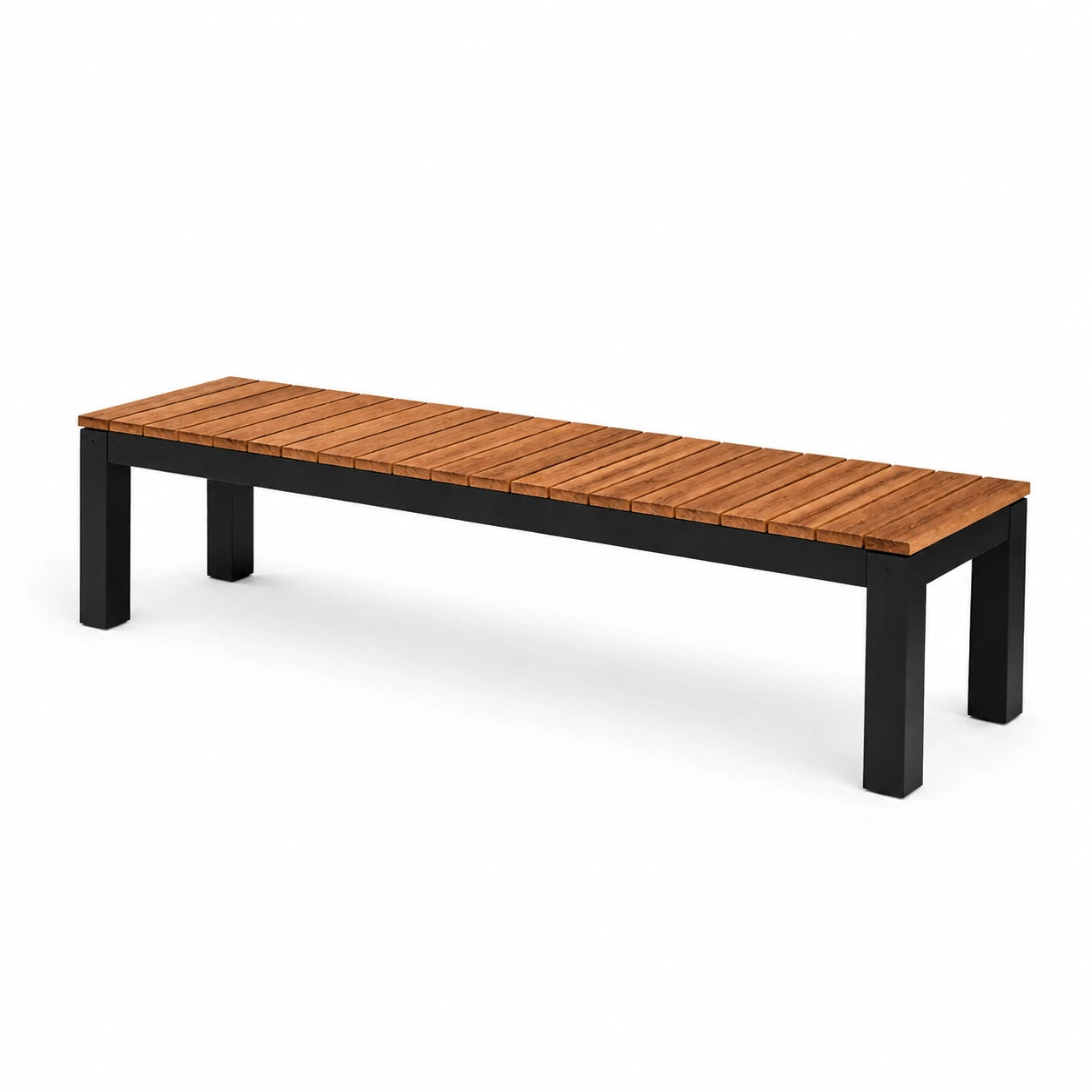Banc en bois d'acacia et acier noir 180x35x45 cm