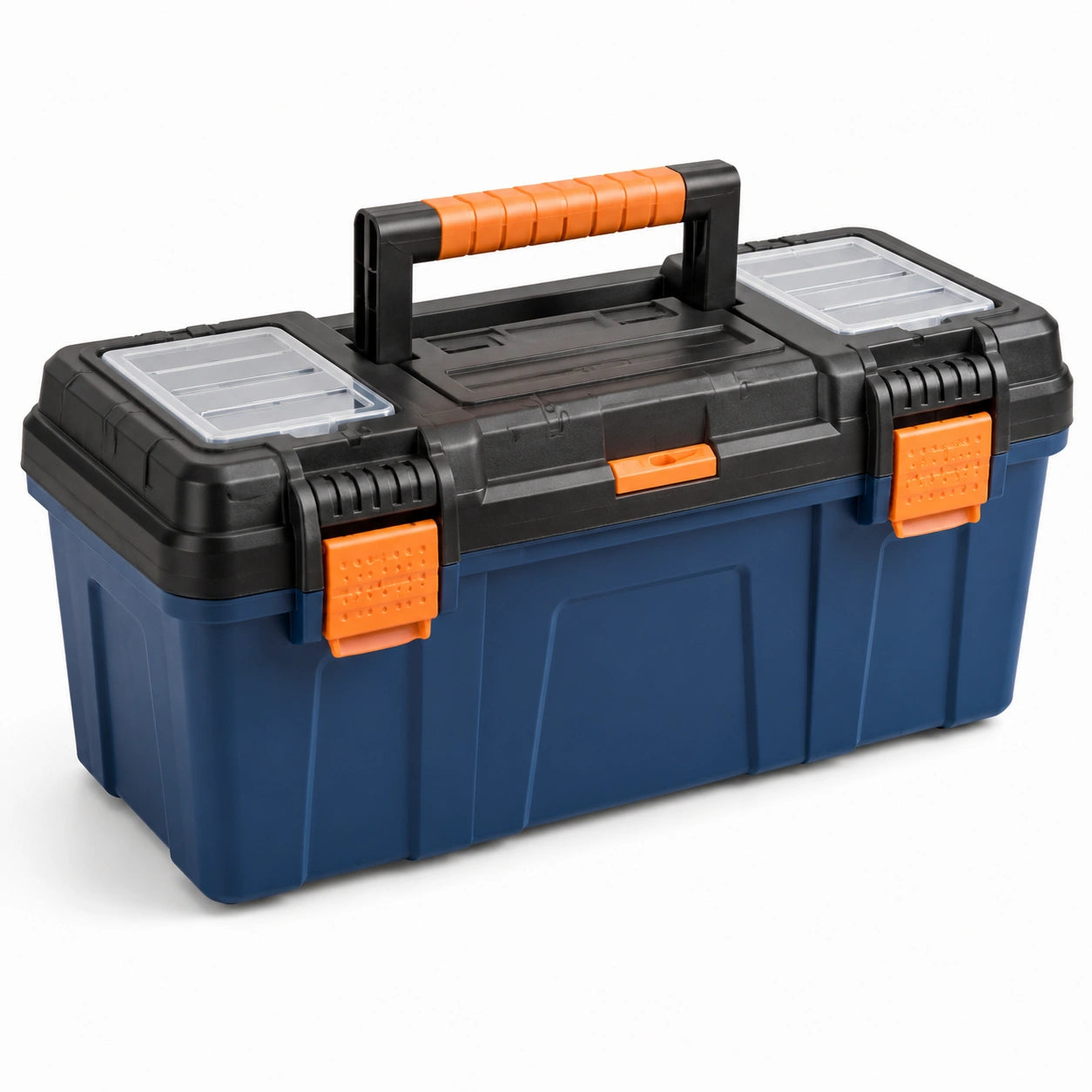 Boîte à outils plastique ABS bleu/noir avec poignées orange