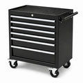 Chariot à outils en métal noir avec 7 tiroirs et roulettes