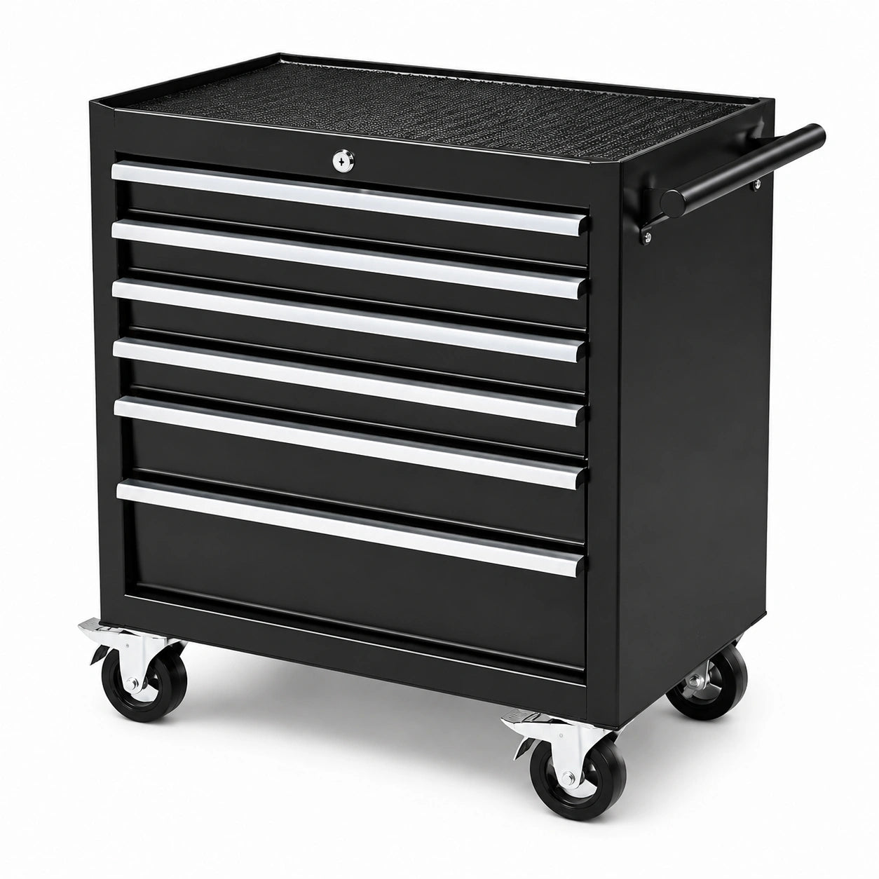 Chariot à outils en métal noir avec 7 tiroirs et roulettes