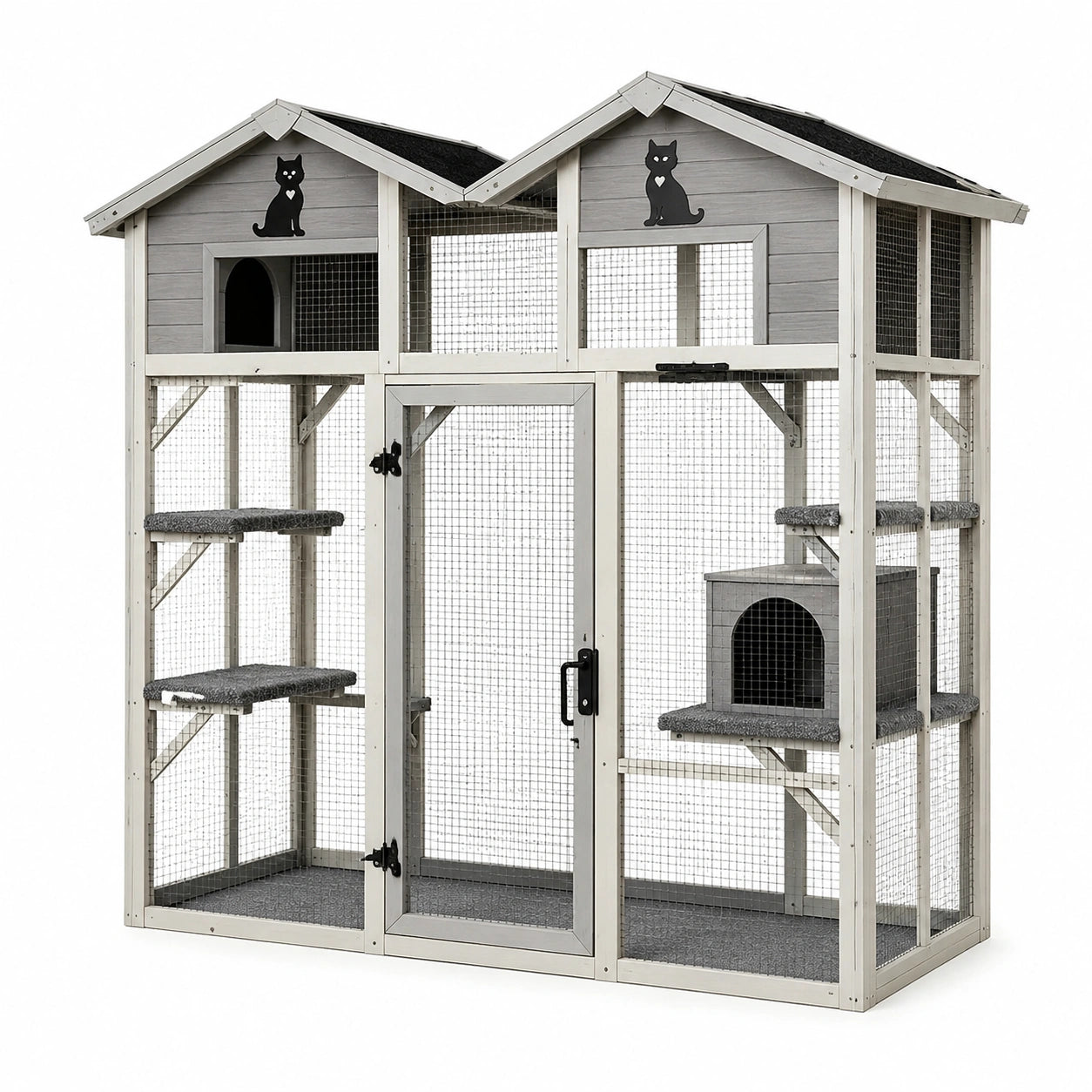 Enclos pour chats en bois et métal gris 200x100x150 cm