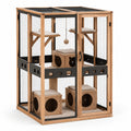 Enclos pour Chat en Bois et Maille Métallique avec Plateformes et Accessoires