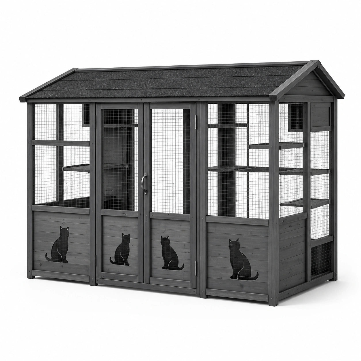 Enclos pour chat en bois avec grillage métallique gris 180x90x170 cm