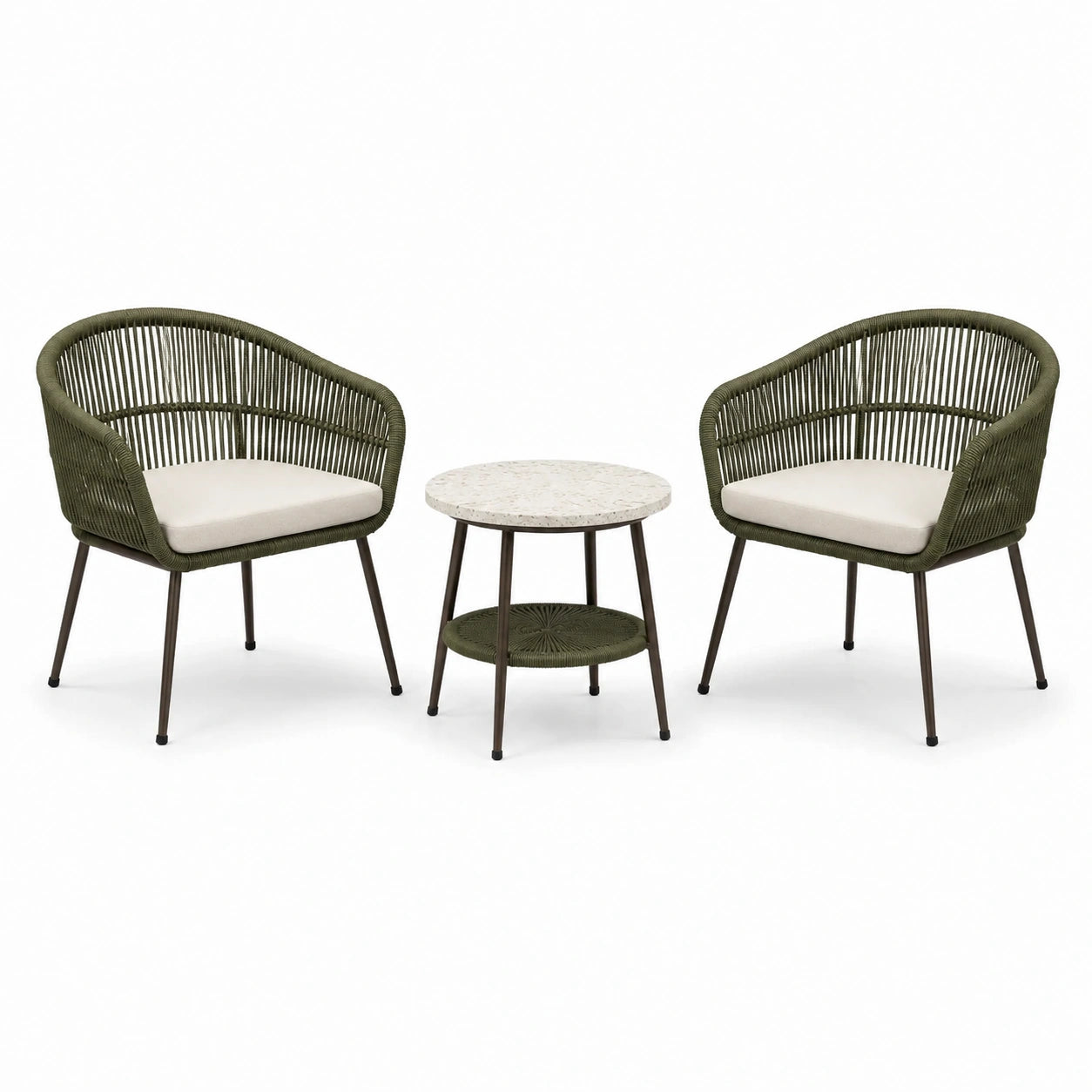Ensemble de chaises en corde et table en terrazzo